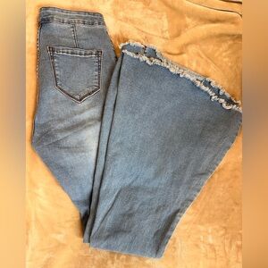 Chic Frayed Hem Blue Wide Leg Jeans